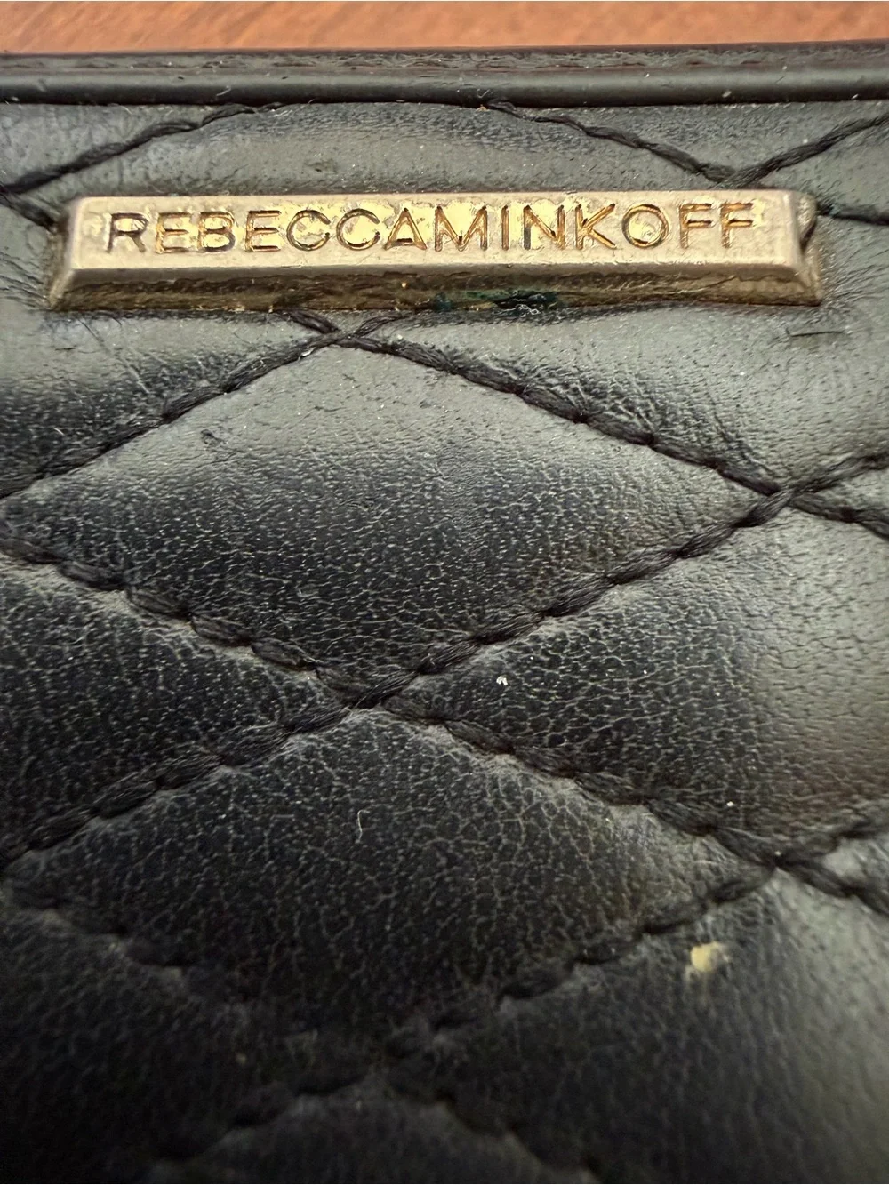 Rebecca Minkoff Black Quilted Zip Wallet with Gold Plate